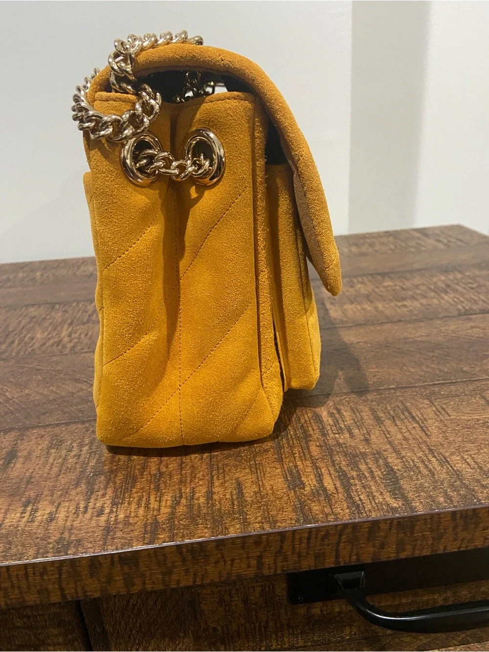Coach Quilted Elodie Chain Shoulder Crossbody Bag- Marigold Suede
